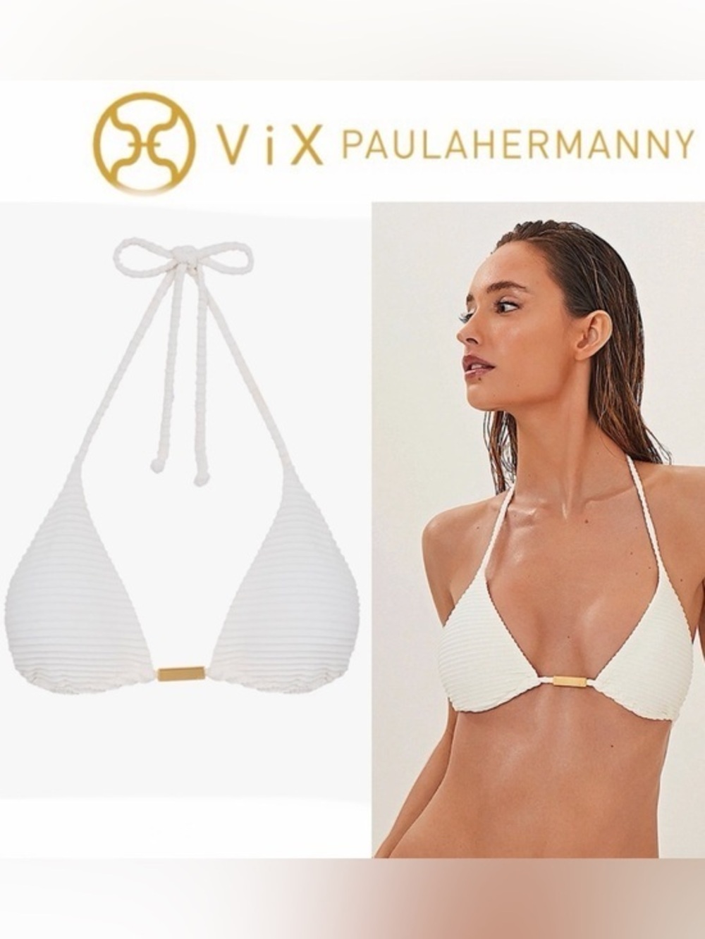 ViX Paula Hermanny White Textured Triangle Bikini Top